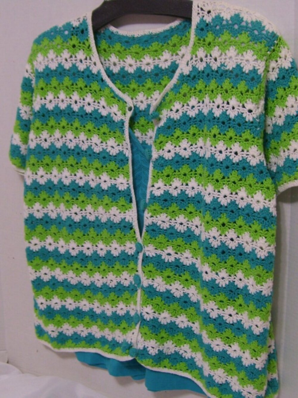Crochet Cardigan Blue White Green NWOT